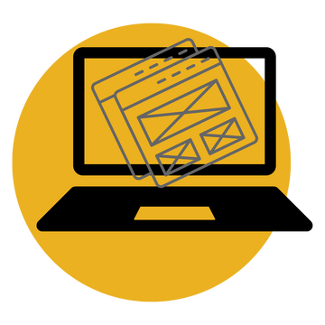 DIY with a Homepage Template in Carrd. An instruction guide helps you fill in the page section by section. Laptop computer with a template sheet in front.