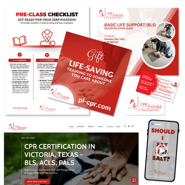 Portfolio thumbnail showing website and marketing work for PL-CPR, Port Lavaca CPR training.